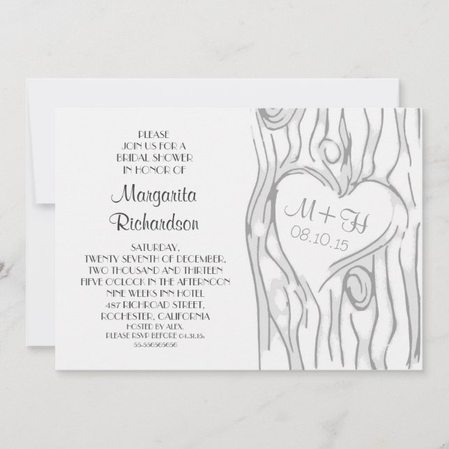árbol tallado invitaciones modernas a la ducha de  (Anverso)