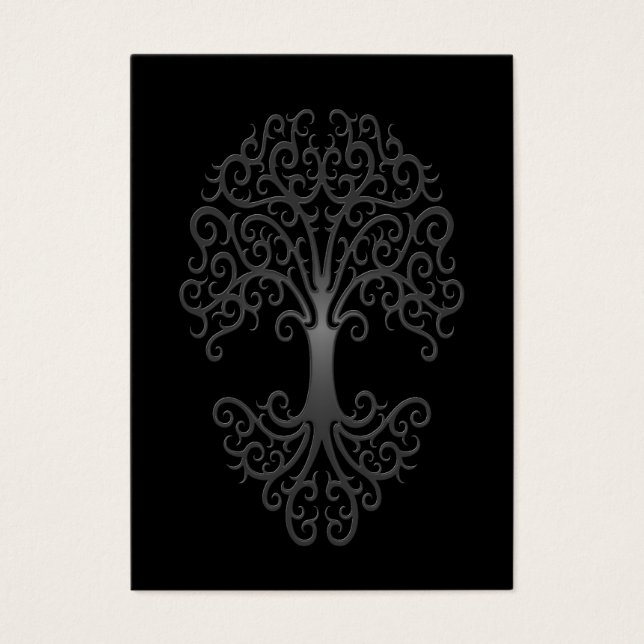 Árbol tribal de vida gris sobre negro (Frente)