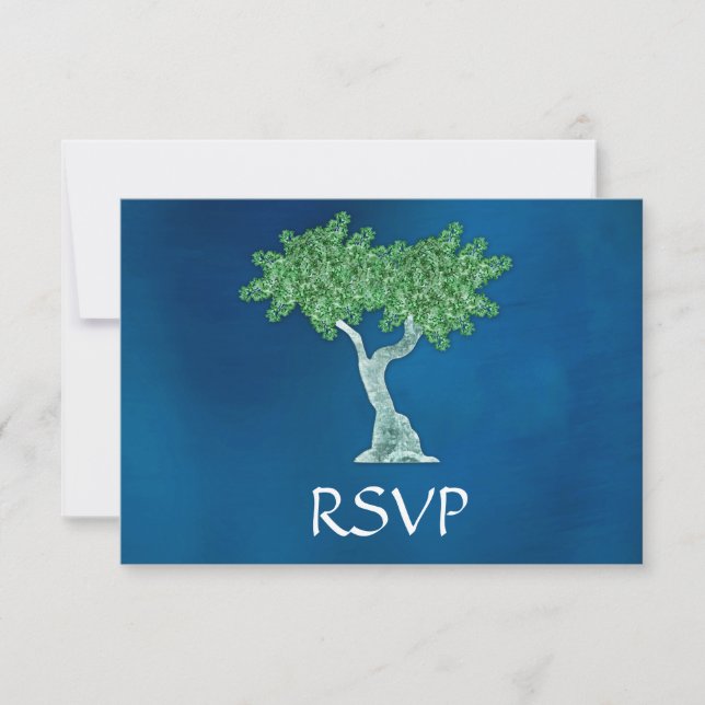 Árbol verde azul Bar Mitzvah RSVP (Anverso)