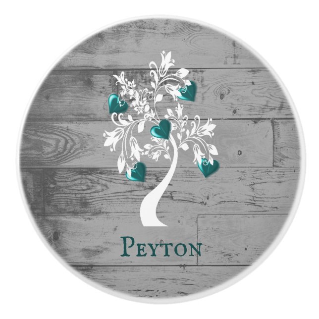 Árbol verde azulado del pomo cerámico personalizad (Anverso)