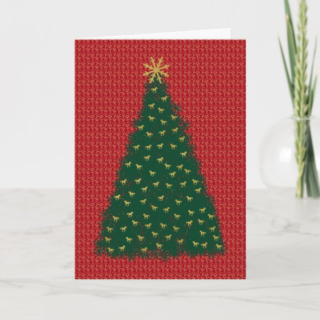 Árbol verde de Navidad con caballos de carreras de (Anverso)