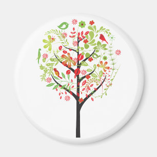 Árbol verde rojo y imán de pájaros lindos