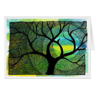 Árbol y luna - acuarelas azules y amarillas
