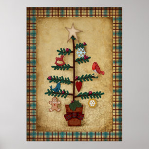 Árbol y ornamentos de navidad de arte folclórico d