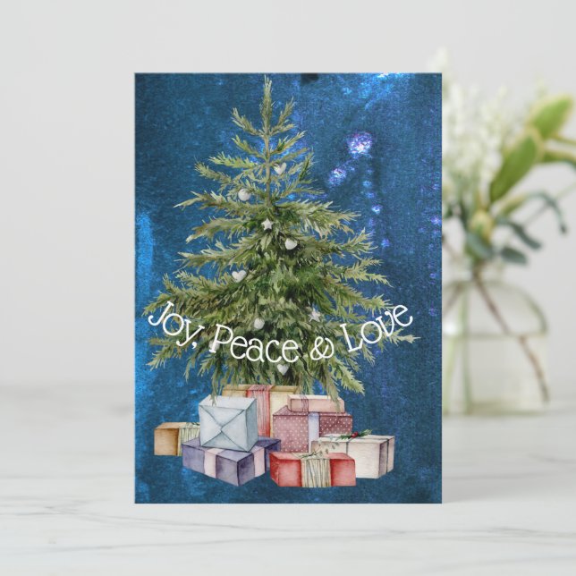 Árbol y presenta tarjeta de saludo de Navidades (Anverso de pie)