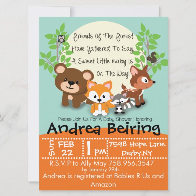 Arbolado e invitación del Fox Baby Shower (Anverso)