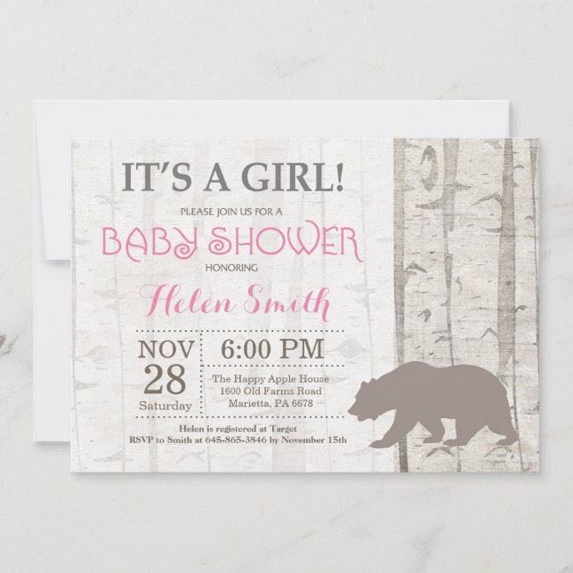 Arbolado rústico de la invitación de Baby Shower (Anverso)