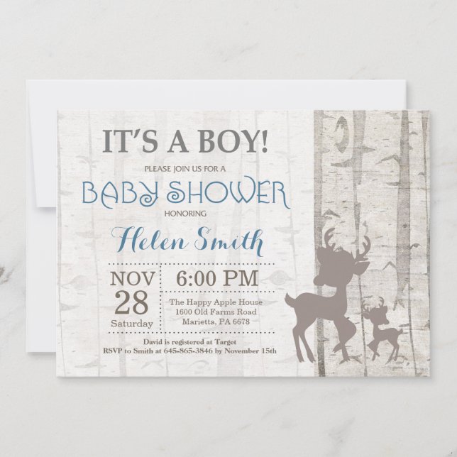 Arbolado rústico de la invitación de Baby Shower (Anverso)