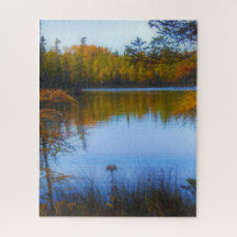 árboles a través de un lago en rompecabezas de la