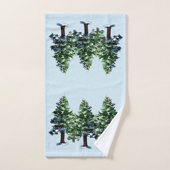 Árboles acuarelas de pino con nieve (Toalla de mano)