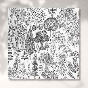 Árboles Arte Moderno en Blanco y Negro Dibujado a 