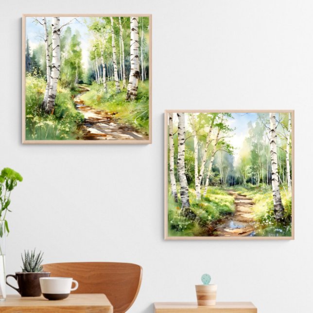 Árboles Birch Set De 2 Pintas De Agua Pintura De M (Birch Trees Set Of 2 Watercolor Prints Trees Wall Art Birch Poster Nature Wall Art)