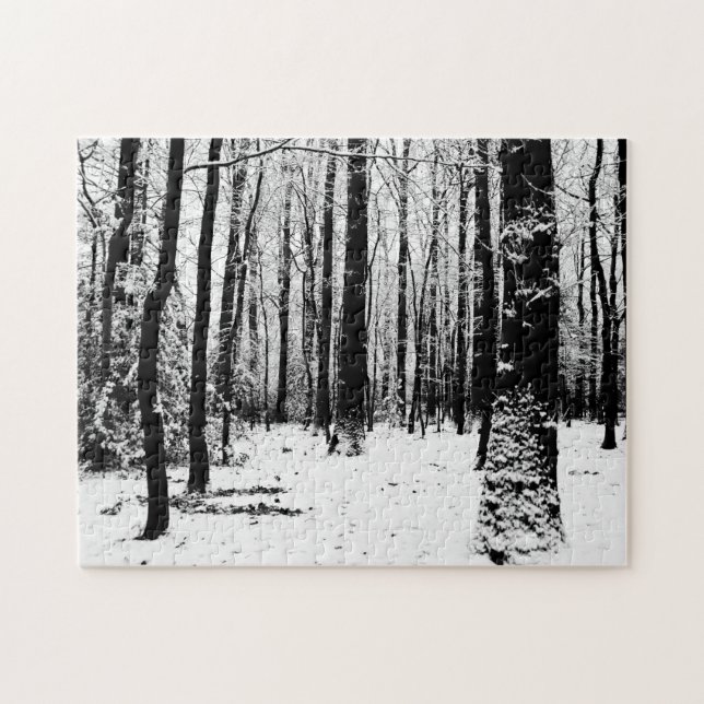 Árboles blancos y negros en la nieve Rompecabezas (Horizontal)