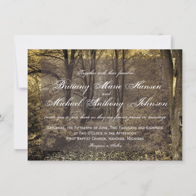 Árboles boscosos invitaciones de matrimonio rústic (Anverso)