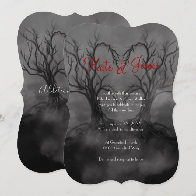 Árboles cardíacos Invitación a la boda gótica more (Anverso / Reverso)