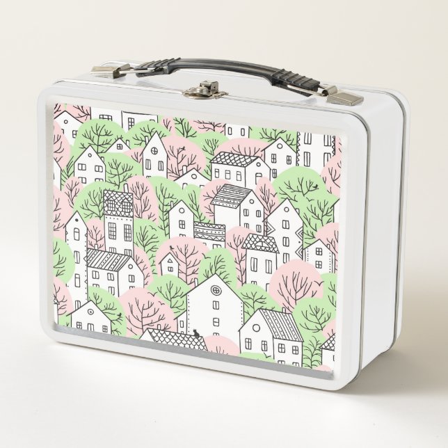 Árboles, casas, paisaje de la ciudad primaveral (Anverso)