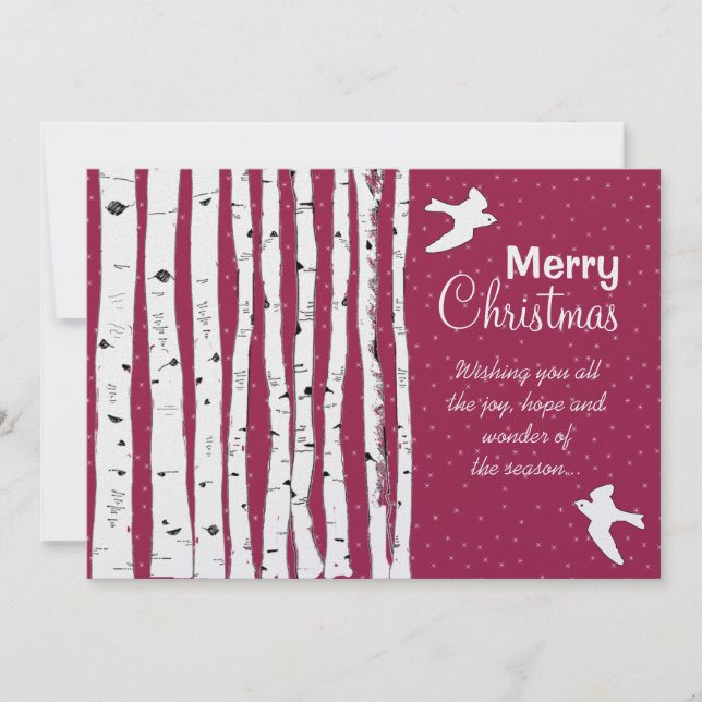Árboles de abedul y pájaros Feliz Navidad (Anverso)