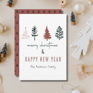 Árboles de arte de la línea retro de navidad minim