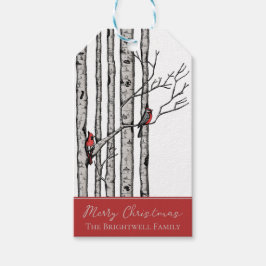 Árboles de aves modernos y etiqueta de regalo de a
