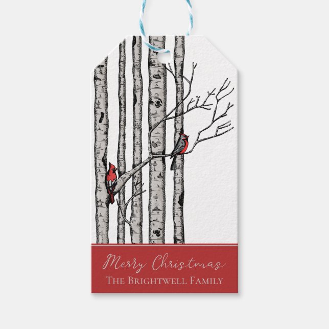 Árboles de aves modernos y etiqueta de regalo de a (Anverso)