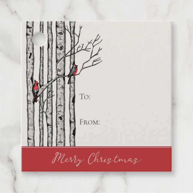 Árboles de aves modernos y etiqueta de regalo de a (Anverso)