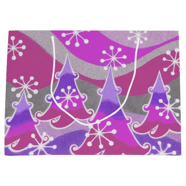 Árboles de invierno Bolsa de regalo púrpura grande (Anverso)