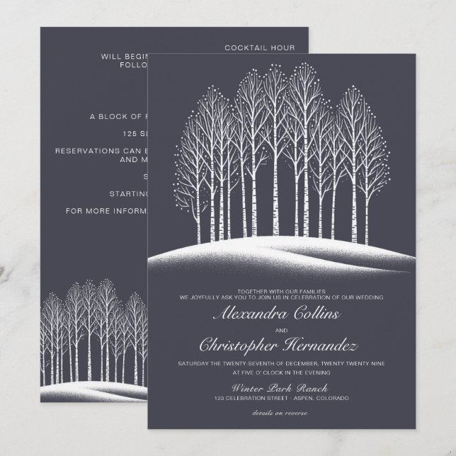 Árboles de invierno con detalles Invitación a la b (Anverso / Reverso)