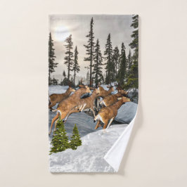Árboles de invierno de estilo cabaña nieve y cierv
