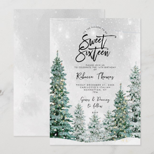 árboles de invierno dulce invitación de 16 años (Anverso / Reverso)