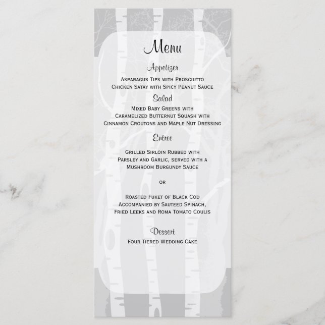 Árboles de invierno en menú Boda gris (Anverso)