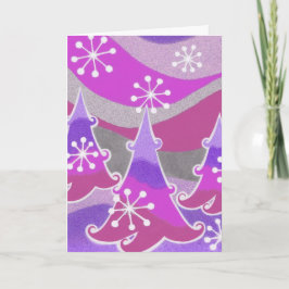 Árboles de invierno púrpura tarjeta navideña verti