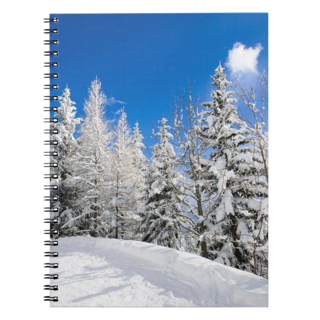 Árboles de la nieve debajo de un cuaderno claro (Frente)