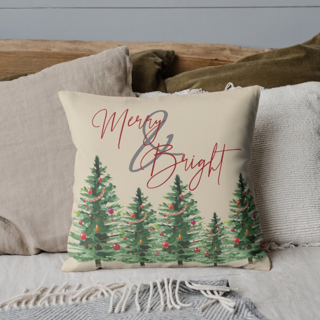 Árboles de Navidad | Alegre y Brillante | Almohada (Christmas Trees | Merry & Bright | Throw Pillow)