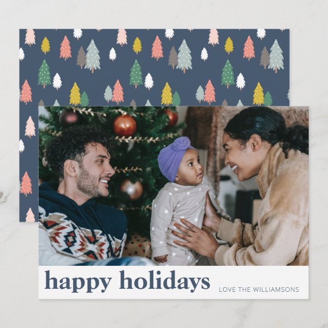 Árboles de Navidad azules marinos modernos y lindo (Anverso / Reverso)