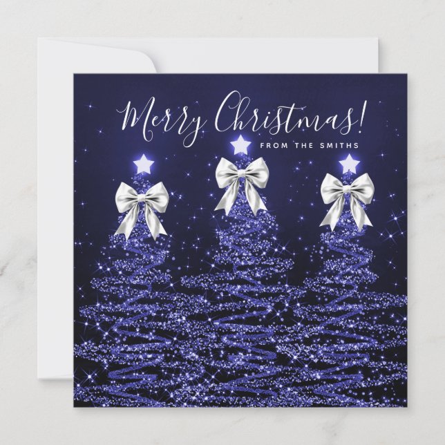 Árboles de Navidad azules navideños Saludo Plata  (Anverso)
