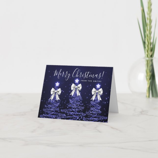 Árboles de Navidad azules navideños Saludo Platead (Anverso)
