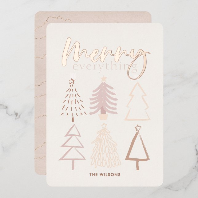 Árboles de Navidad Boho con tarjeta de vacaciones  (Anverso/Reverso)