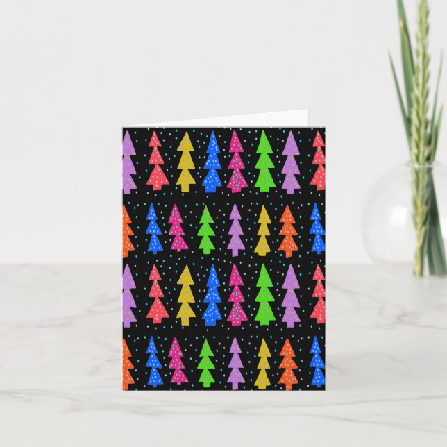 Árboles de Navidad Coloridos sobre Negro (Anverso)