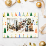 Árboles de Navidad curados Boho Verde Rojo Cuatro<br><div class="desc">Cute Árboles de Navidad Boho Verde Rojo Cuatro tarjetas de vacaciones fotográficas</div>