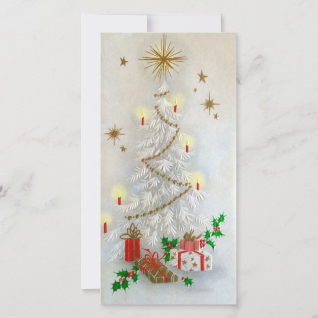 Árboles de Navidad de época con tarjeta de vacacio (Anverso)