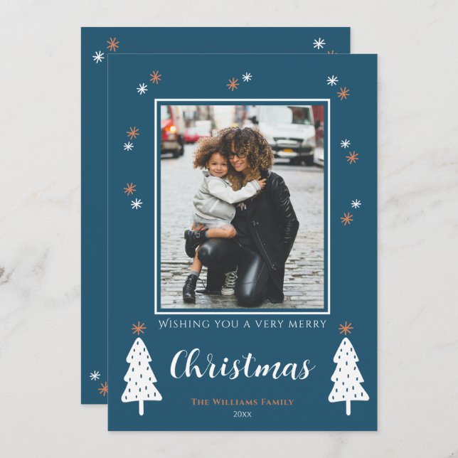 Árboles de Navidad Doodle Modernos Foto de Navidad (Anverso / Reverso)