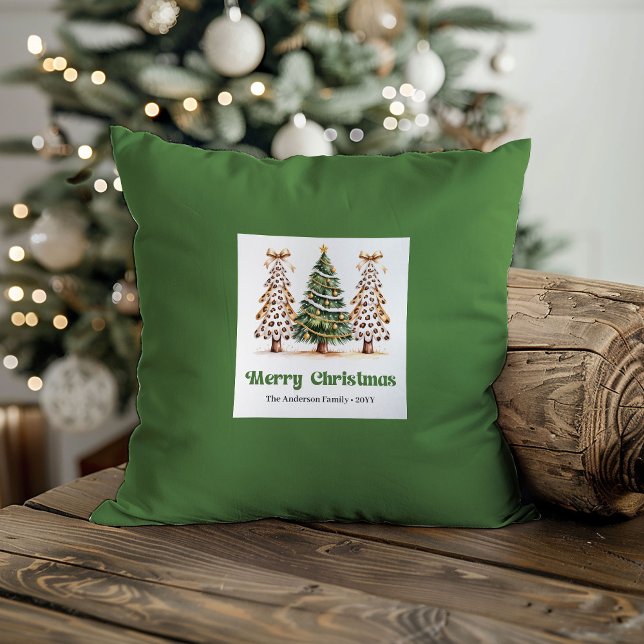 Árboles de Navidad Dulces y Divertidos Almohada No (Sweet Playful christmas trees Pillow Custom Name)