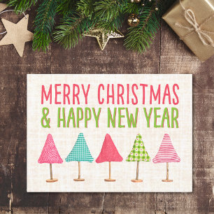 Árboles de Navidad elaborados, lino rosa rojo verd