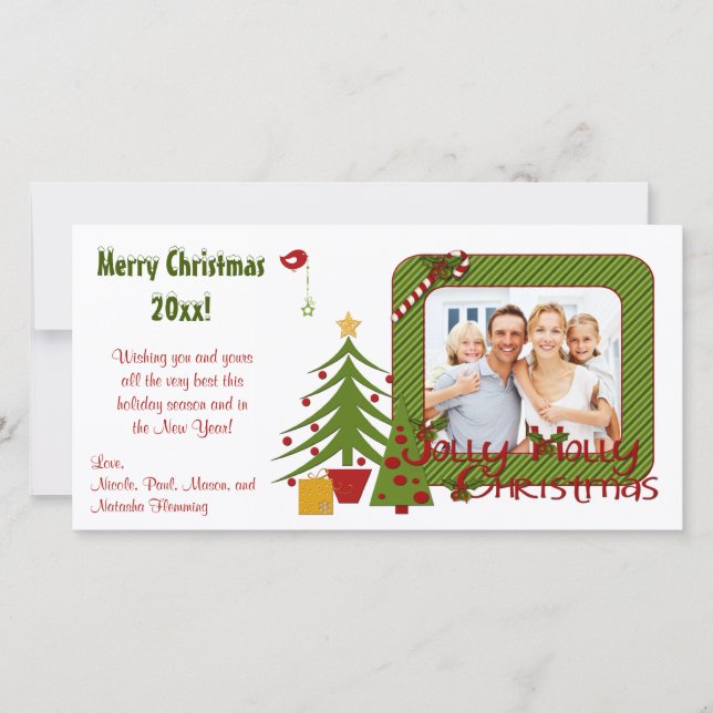 Árboles de Navidad endebles, pájaro, franjas, tarj (Anverso)