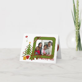 Árboles de Navidad endebles, pájaro, franjas, tarj