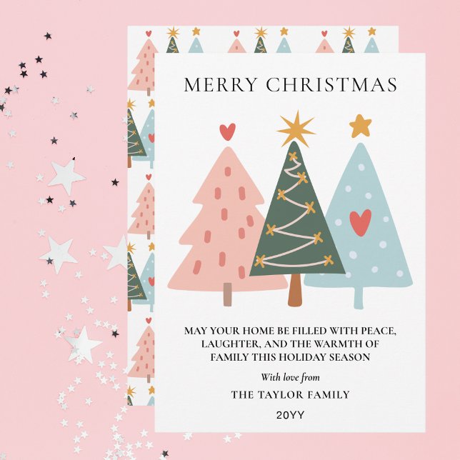 Árboles de Navidad modernos boho pastel (Modern Boho Christmas Trees Holiday Card)