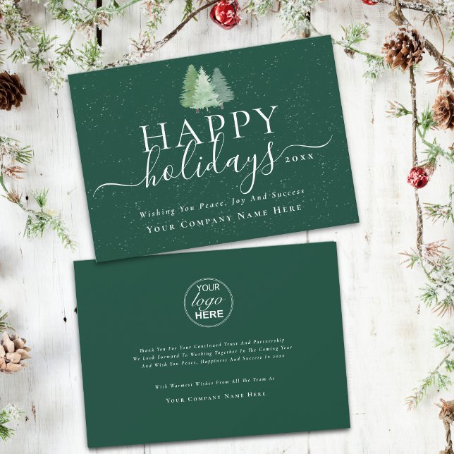 Árboles de Navidad Modernos Logotipo Empresarial V (Modern corporate christmas business logo happy holidays card Watercolor fir tree forest snow script)