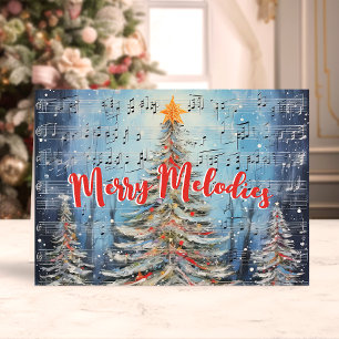 Árboles de Navidad Musicales con Acuarela de Merry