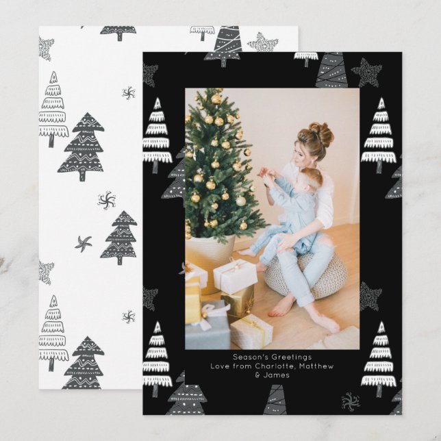 Árboles de Navidad Patrón blanco negro personaliza (Anverso / Reverso)