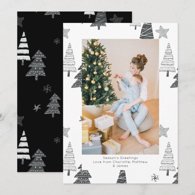 Árboles de Navidad Patrón blanco negro personaliza (Anverso / Reverso)